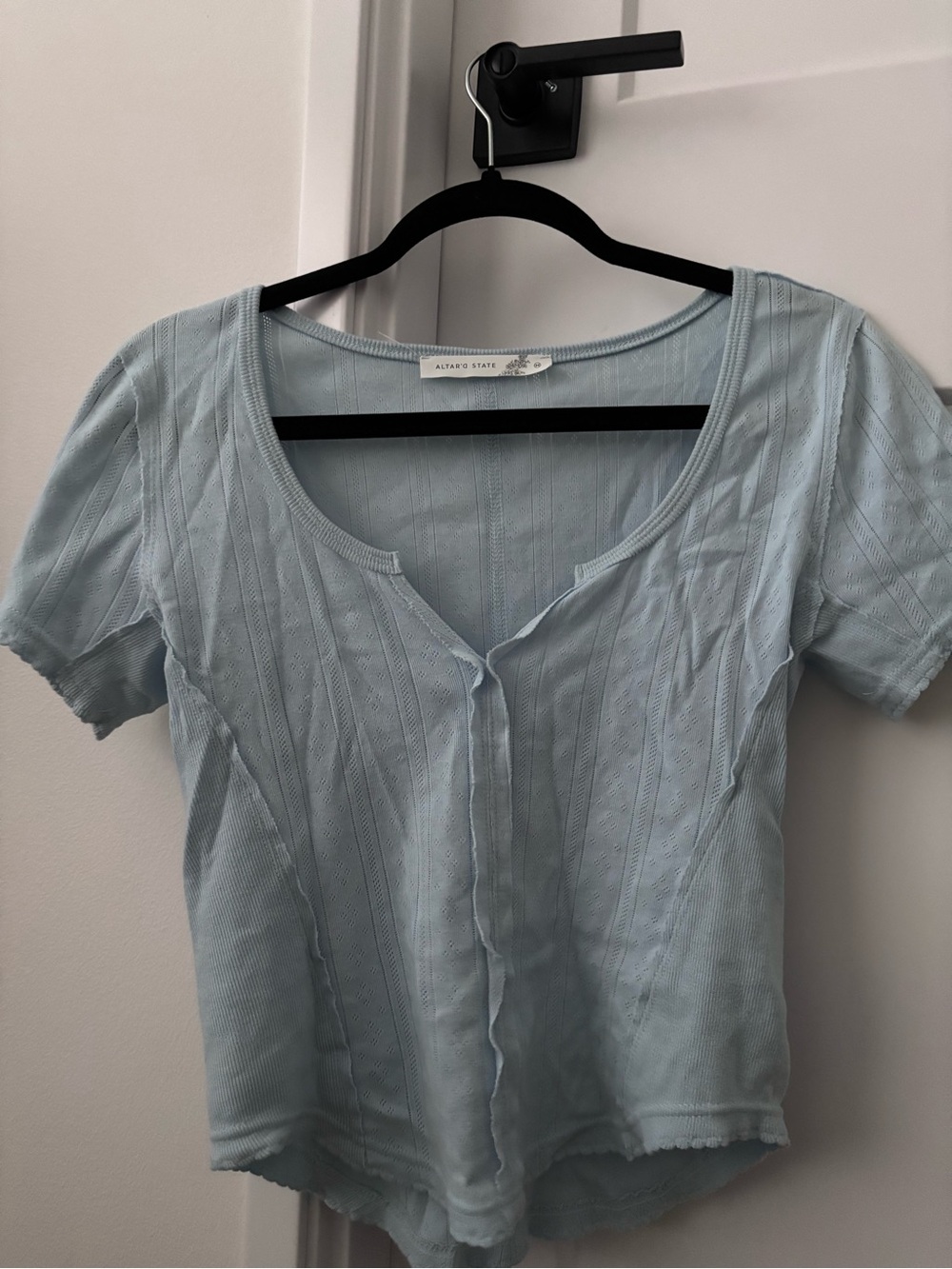 Altar'd State Light Blue Button-Front Short Sleeve Top